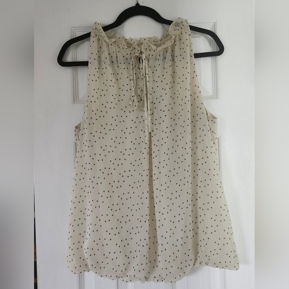 Size L Max Studio Black Polka Dot Sleeveless White Top - Picture 1 of 9